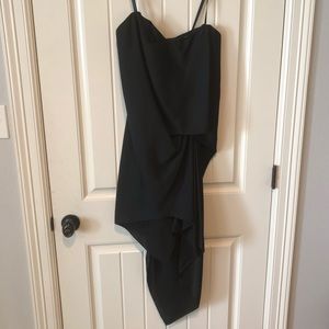 BCBG Asymmetrical black drape silk dress